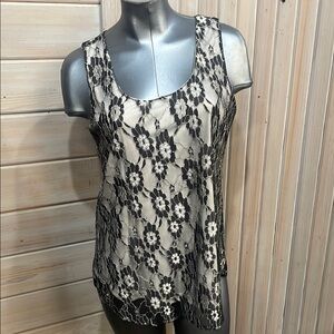 Black Rainn Lace Tank Top Black and White
